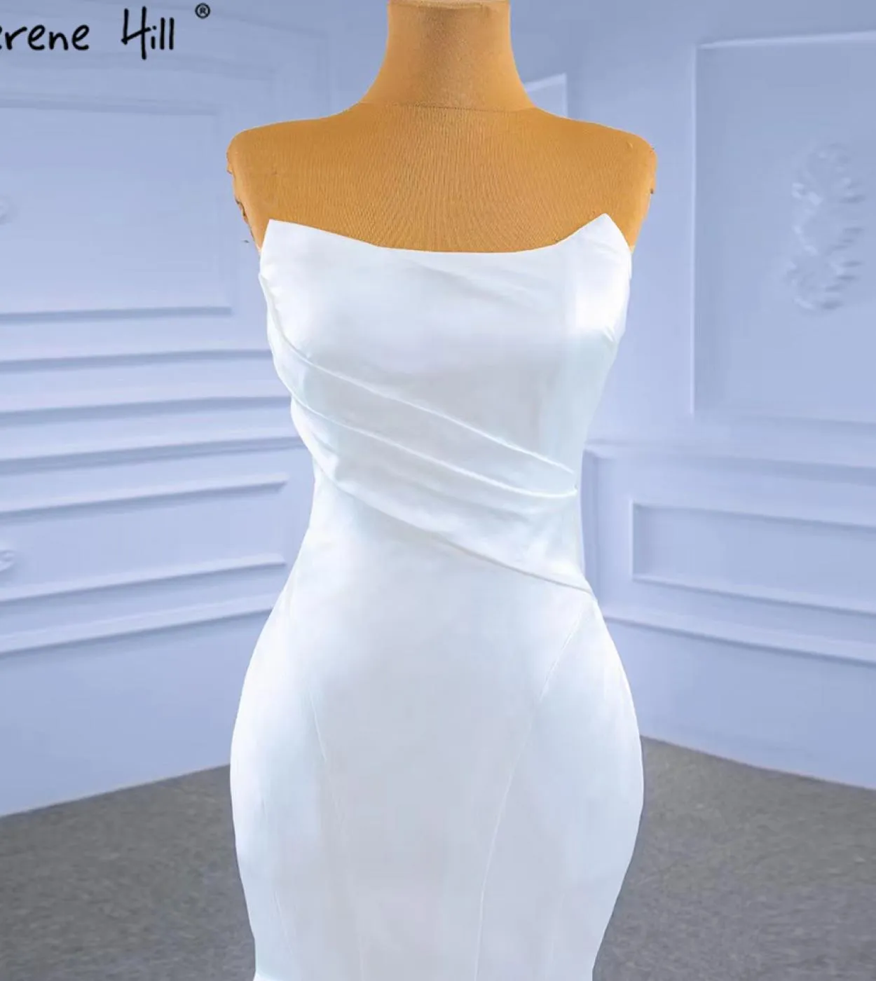 Abiti da sposa a sirena in raso bianco Serene Hill Abiti da sposa eleganti semplici Hm67297 Abiti da sposa su misura