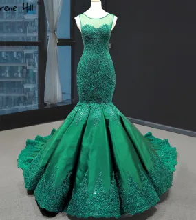Abiti da sposa in raso di pizzo verde ultimo design Abiti da sposa senza maniche a sirena 2023 Immagine reale Hm66863 Abiti da s