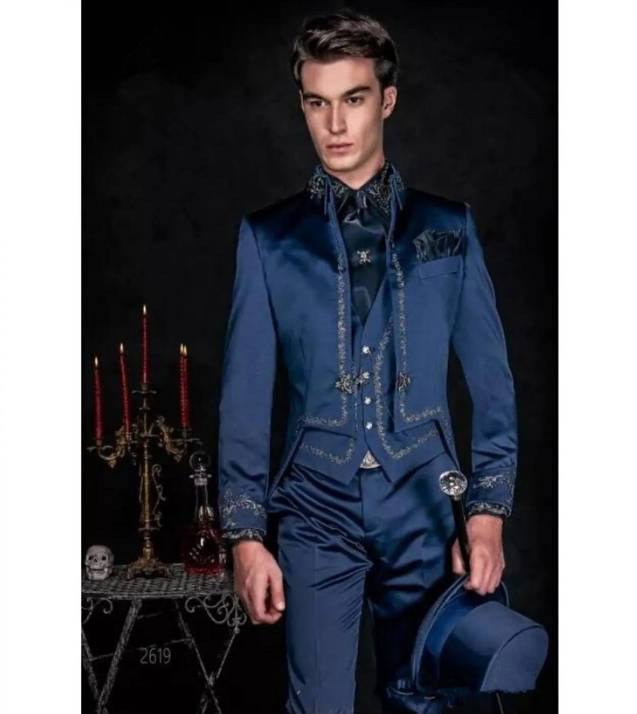 Blu Navy Embroiedry Abiti da uomo Costume Mariage Homme Abiti da lavoro formali Terno Masculino Giacca da uomo Giacca  gilet