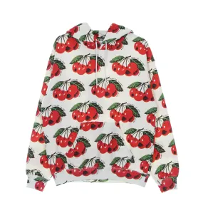 Felpa Leggera Cappuccio Uomo Cherry Allover Hoodie White