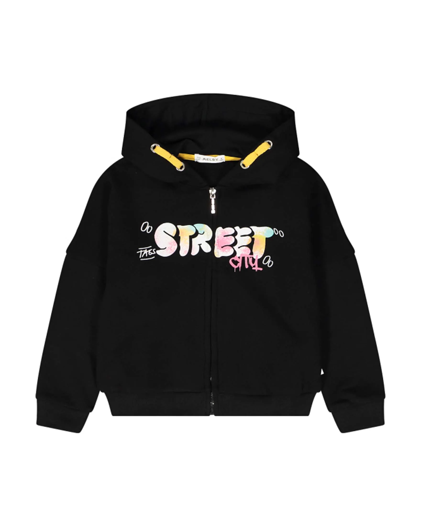 Felpa nera in cotone con cappuccio e stampa graffiti 6 anni