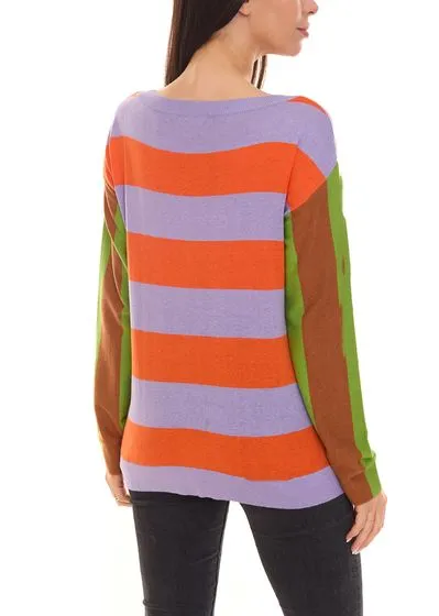 Maglia da donna Aniston CASUAL, maglia a maglia fine a righe larghe 71355125 arancione/viola