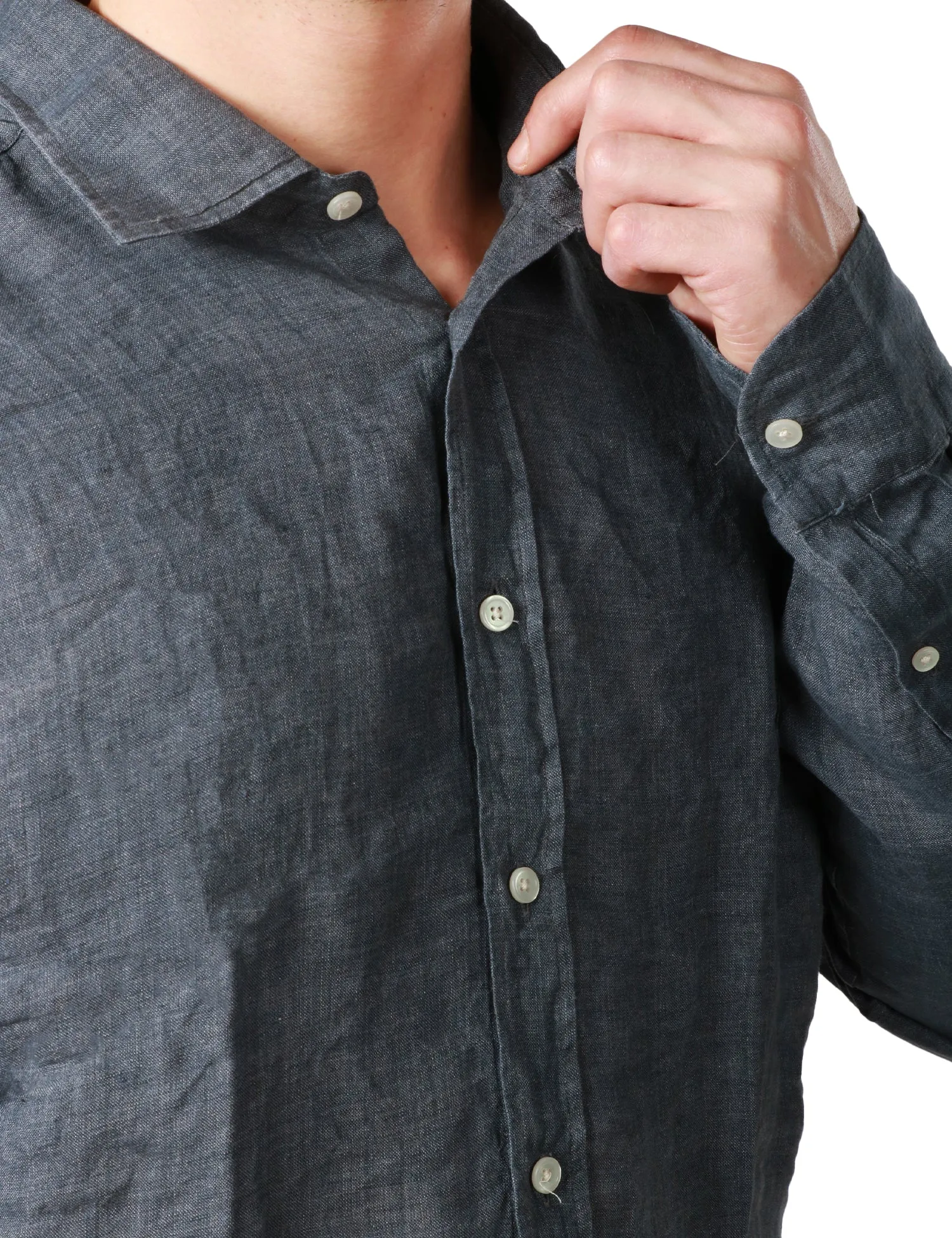 PORTOFIORI CAMICIA UOMO PORTOFIORI GRIGIO SCURO 100%LINO A MANICA LUNGA