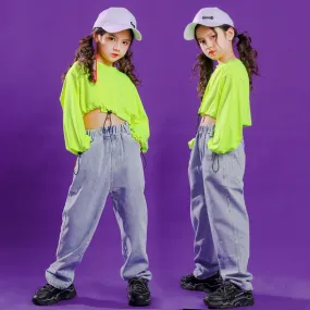 Ragazze Jazz Dance Abbigliamento Bambini Ragazze Jazz Street Dance Abiti da ballo Hip-Hop Abiti rivelatori di ombelico Abiti all