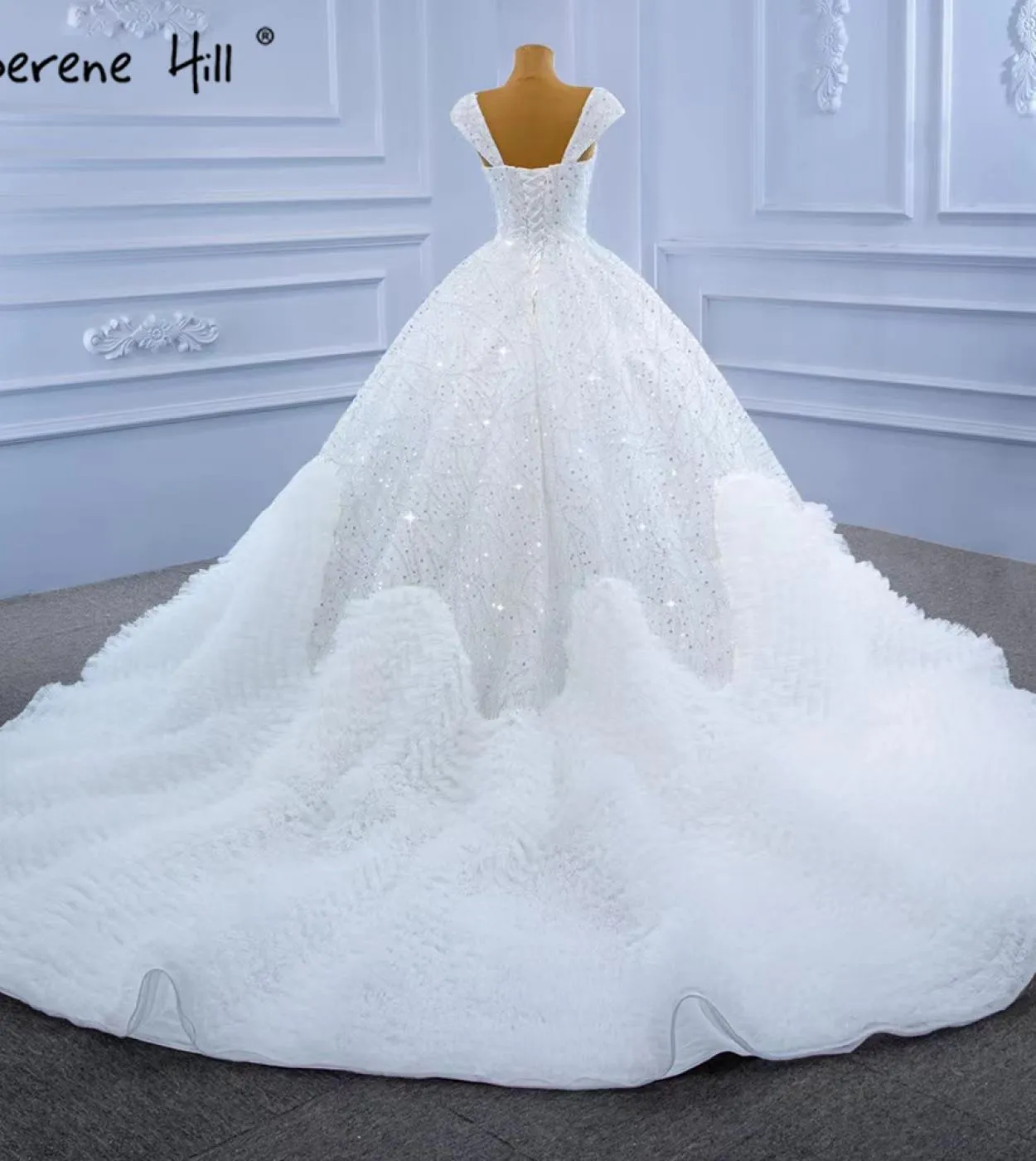 Serene Hill Abiti da sposa di lusso bianchi 2023 Ruffles Abiti da sposa di fascia alta con perline Hm67321 Abiti da sposa su mis