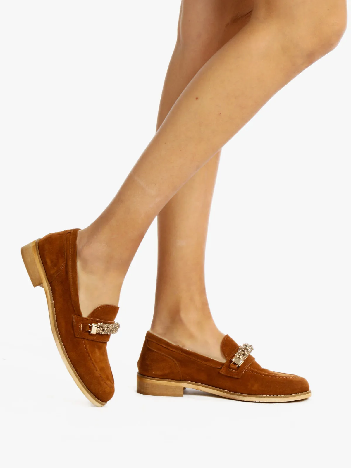 Solada Mocassins femme en daim avec strass