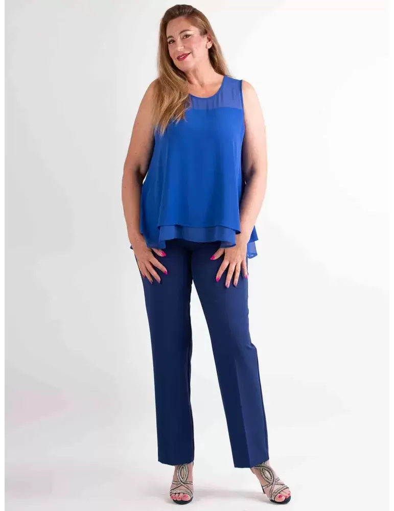 Tailleur pantaloni completo tre pezzi azzurro Piero Moretti